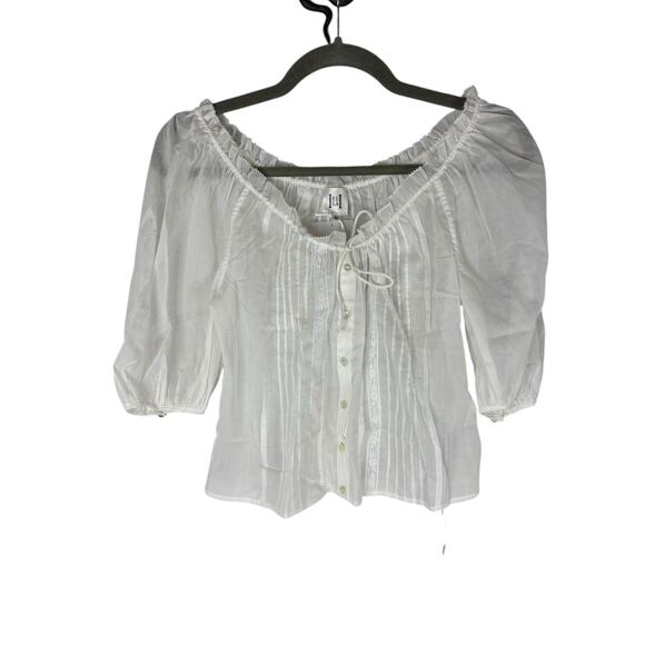 Helsa Voile Peasant Blouse Sheer Lace Puff Sleeve Boho Cottagecore Ivory Size XS - Picture 3 of 9